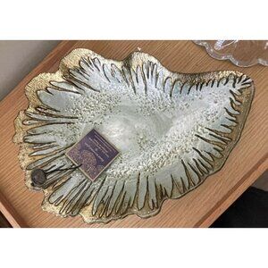 Artistic Accent Hand Decorated Glass Made In Turkey Green Gold Dish Bowl NEW